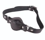 Чёрный кожаный кляп на регулируемых ремешках (Цвет: черный)