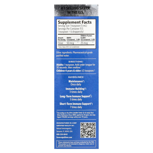 Sovereign Silver, Bio-Active Silver Hydrosol с капельным дозатором, ежедневная и иммунная поддержка, 10 ч/млн, 59 мл (2 жидких унции)