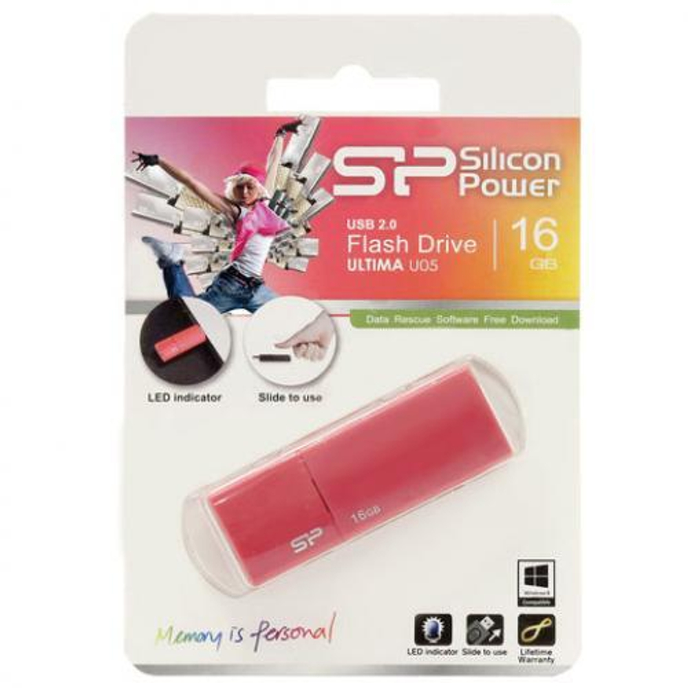 USB Флешка 16GB Silicon Power Ultima U05, USB 2.0, розовая