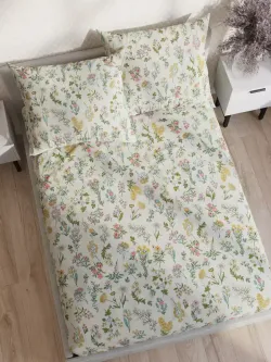 Постельное белье "Botany" семейное наволочки 50х70 2шт Простынь на резинке 160х200 см Пододеяльник 145х215 см(2шт) Сказка сатин