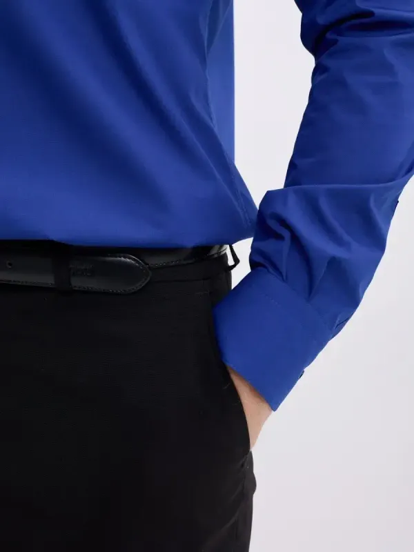 Рубашка на высокий рост LONG SLIM FIT с длинным рукавом, синяя