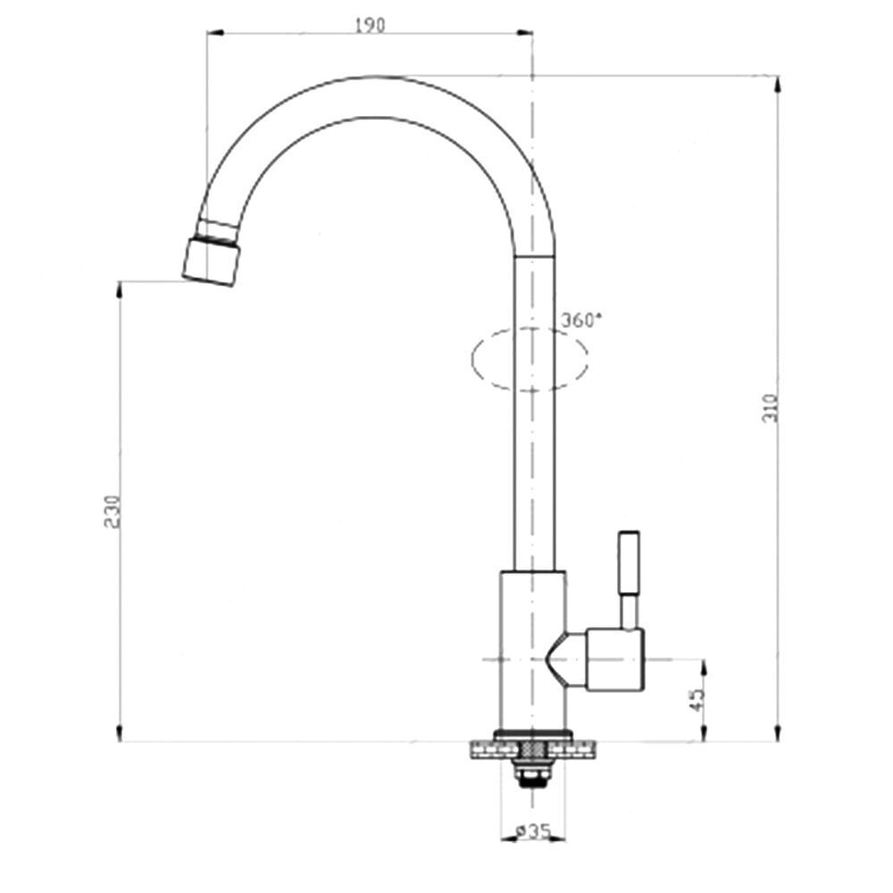 Смеситель для кухни, РМС, с кран-буксой, для одного типа воды, нерж, SUS124-269F
