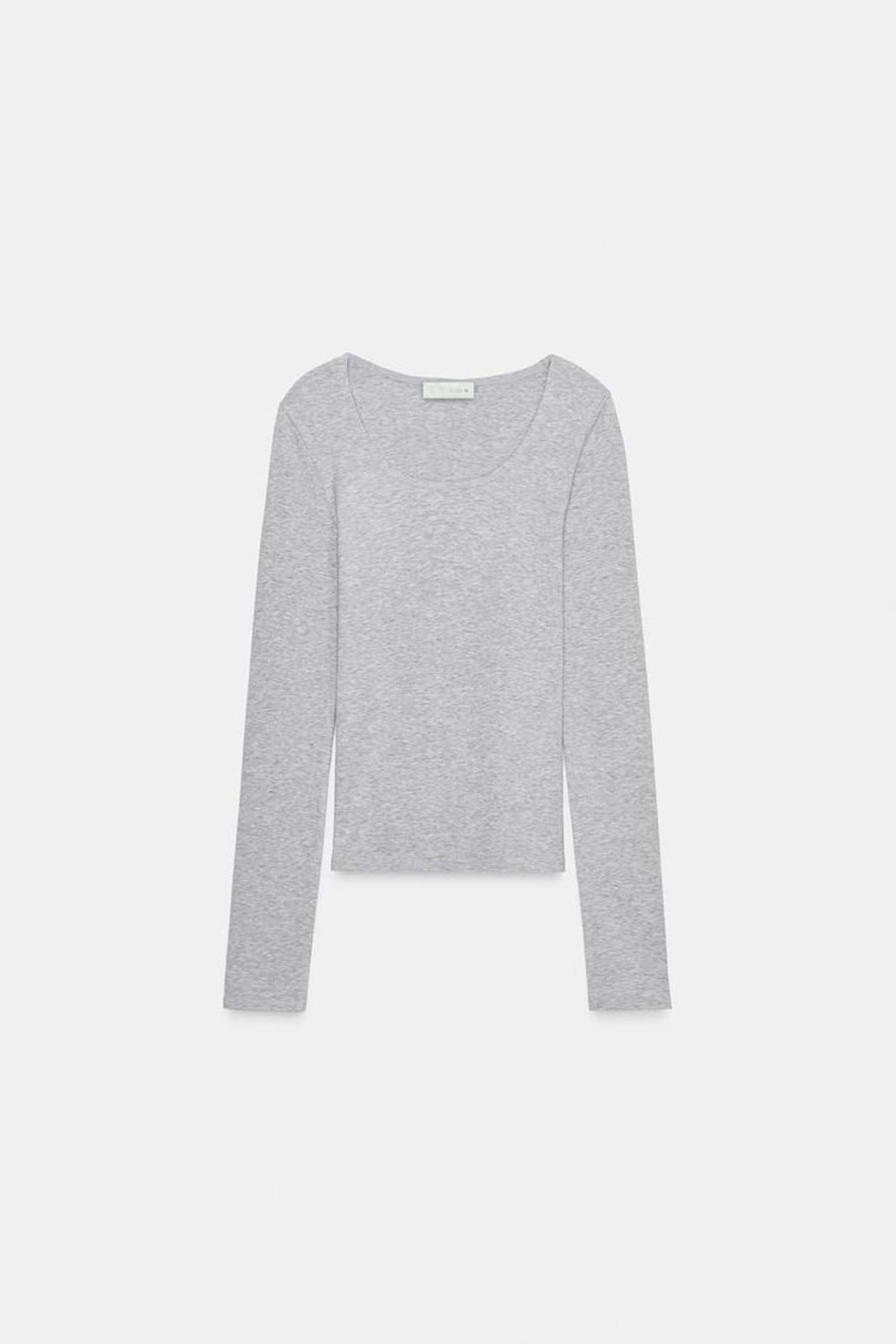 ZARA ФУТБОЛКА С ДЛИННЫМИ РУКАВАМИ, СЕРЫЙ МЕЛАНЖ