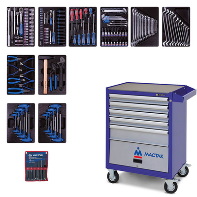 KING TONY (932-000AMB) Набор инструментов в синей тележке, 173 предмета