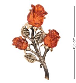 AM-2383 Брошь «Розы» (латунь, янтарь)