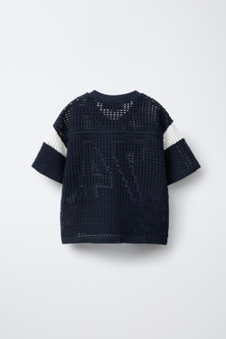 ZARA ТРИКОТАЖНАЯ ФУТБОЛКА С ВЫШИВКОЙ «НОМЕР», МОРСКОЙ СИНИЙ