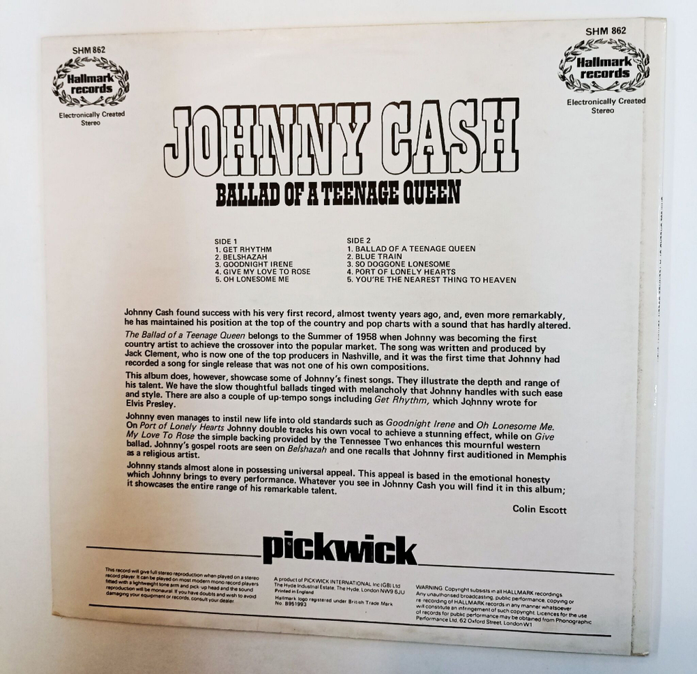 Винтажная виниловая пластинка LP Johnny Cash Ballad Of A Teenage Queen (UK 1974)