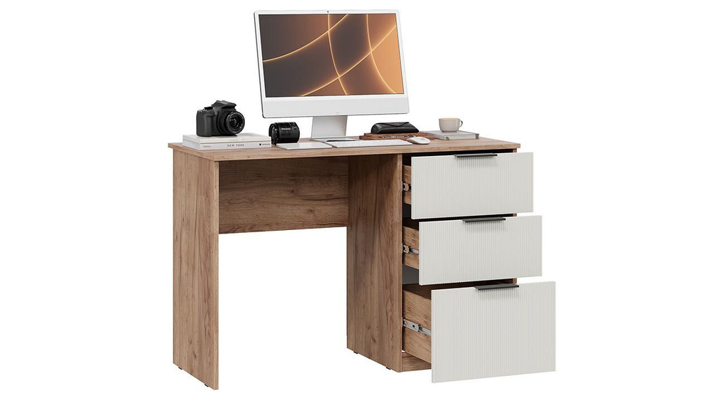 Стол письменный с ящиками Дуб Крафт Табачный/Холст Белый 110,2х50х75 см