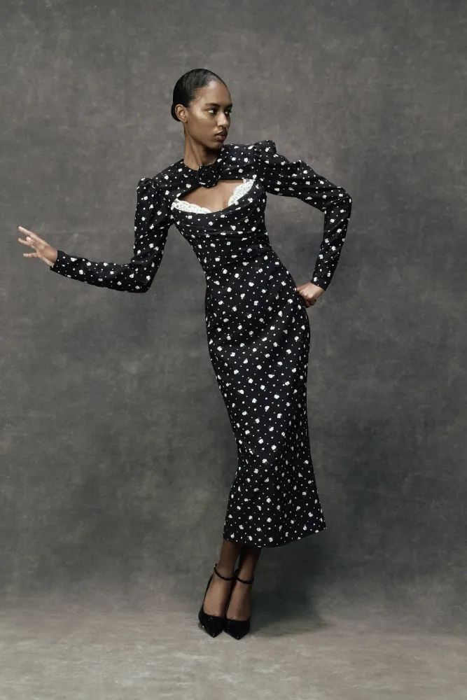 Мейсел миди (Macel midi), платье миди из бордового крепдешина с цветочным принтом