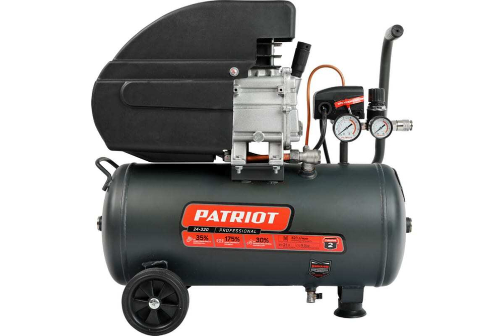 Компрессор Patriot поршневой масляный Professional 24-320, 320 л/мин, 8 бар, 2000 Вт, 24 л, быстросъемный 1/4" + "елочка"