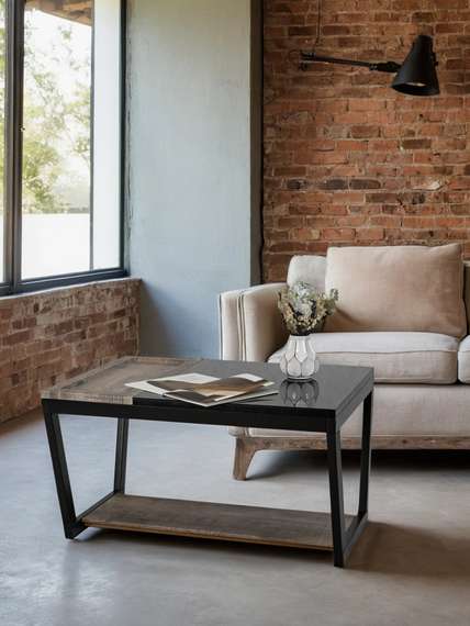 Стол журнальный BeautyStyle 31 дуб крымский состаренный/венге/стекло черное