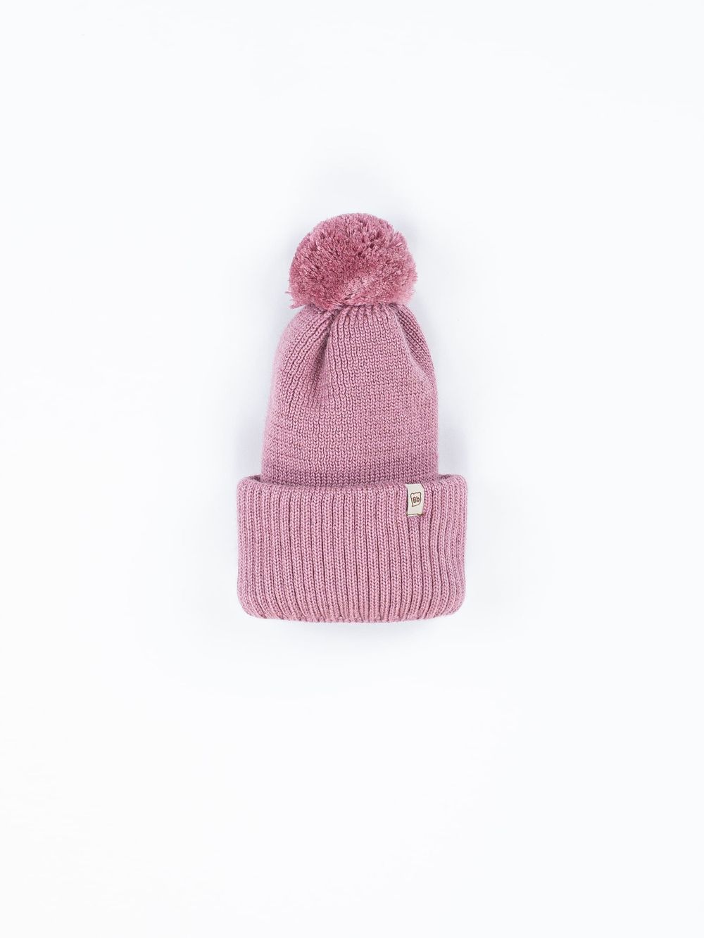 Шапка из смесовой шерсти с помпоном и двойным отворотом "Вереск" подростковая