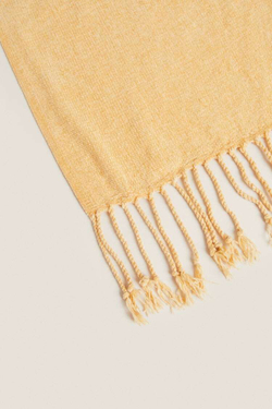 ZARA HOME МЯГКОЕ ПОКРЫВАЛО С БАХРОМОЙ, СВЕТЛО-ЖЕЛТЫЙ