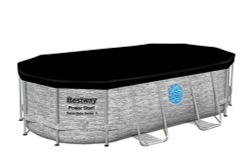 Каркасный овальный бассейн Bestway "Камень", 427х250х100 см + фильтр-насос 2006 л/ч, лестница, тент (56714 BW)