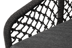 "Канны" кресло плетеное из роупа (узелки), основание дуб, роуп темно-серый круглый, ткань темно-серая 027