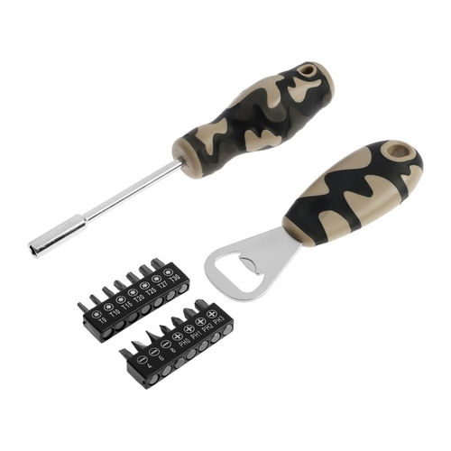 Набор инструментов ТУНДРА «23 ФЕВРАЛЯ», открывашка, отвертка с битами, 16 предметов