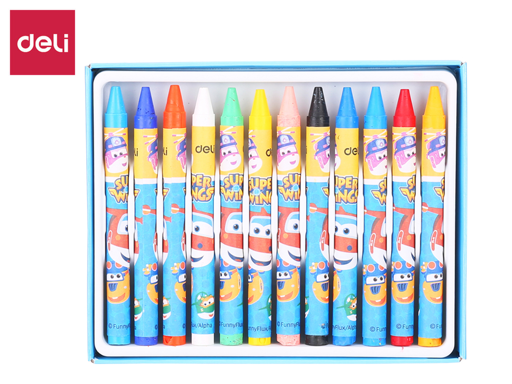 Мелки восковые Deli "Super Wings", пастельные, 12 цветов, картон