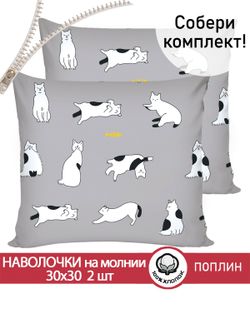 Наволочка комплект 2шт поплин Сказка "Локи" 30х30 см на молнии