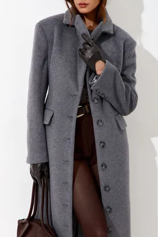 Пальто с шерстью приталенного кроя серого цвета