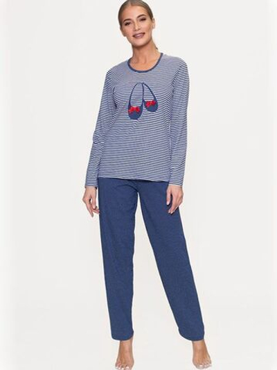 Домашний комплект с прямыми брюками (Размер: L) (Цвет: темно-синий)