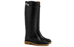 HERMES Faustine Cow Leather Knee high Boots Women"s Black