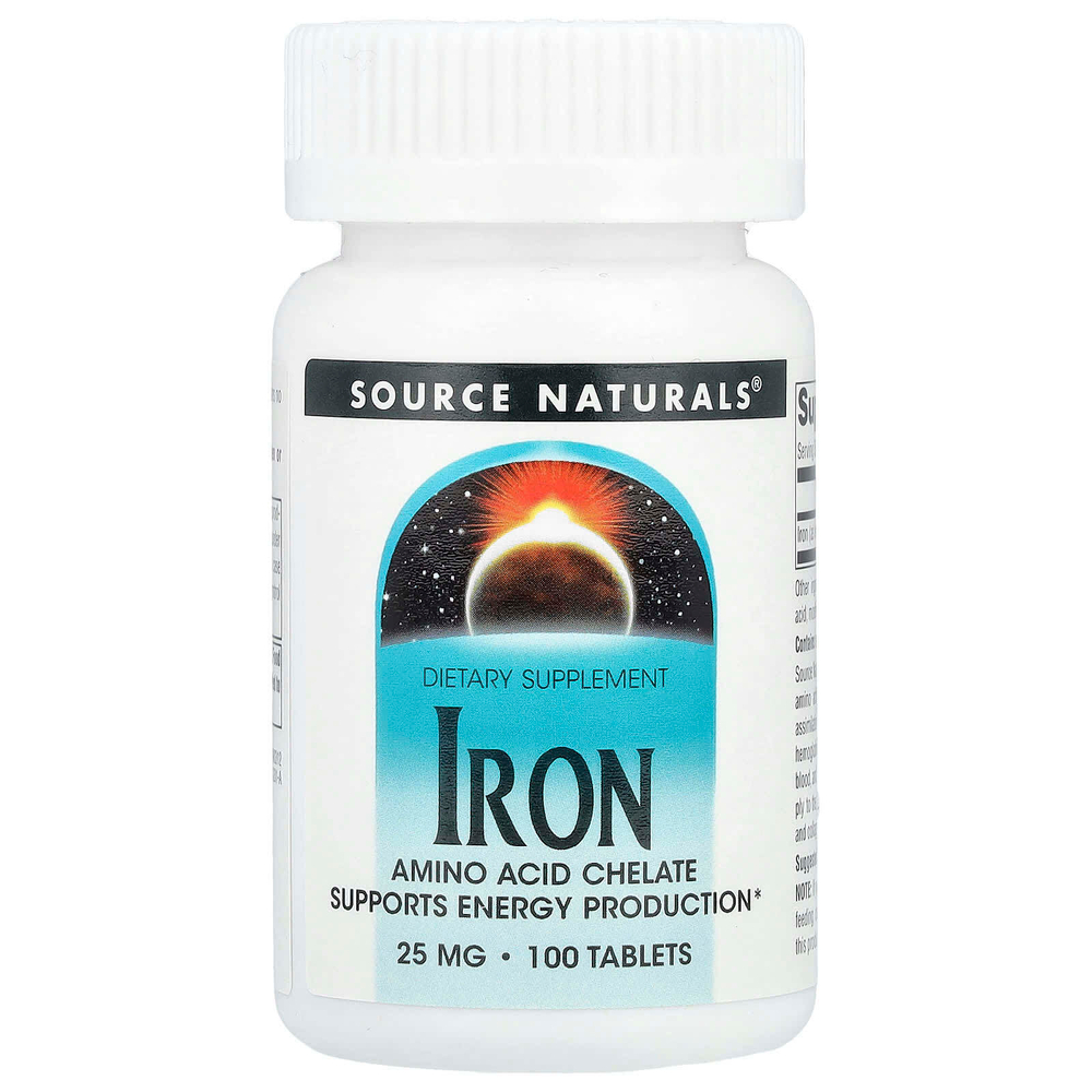 Source Naturals, Железо, 25 мг, 100 таблеток