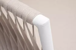 "Касабланка" диван 2-местный плетеный из роупа, каркас алюминий белый муар, роуп бежевый 20мм, ткань бежевая 035