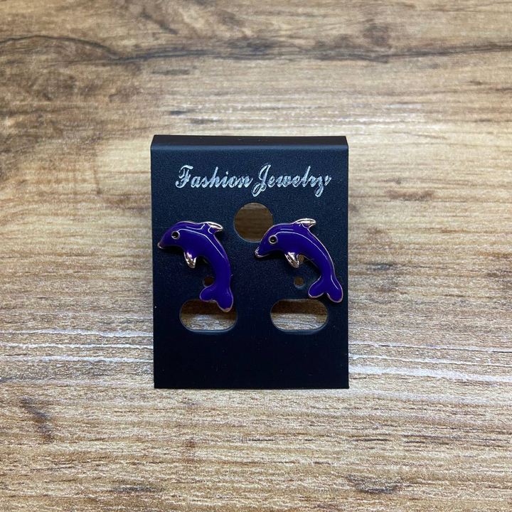 Серьги Small Дельфины эмаль цветная цвет фиолетовый металл золотистый