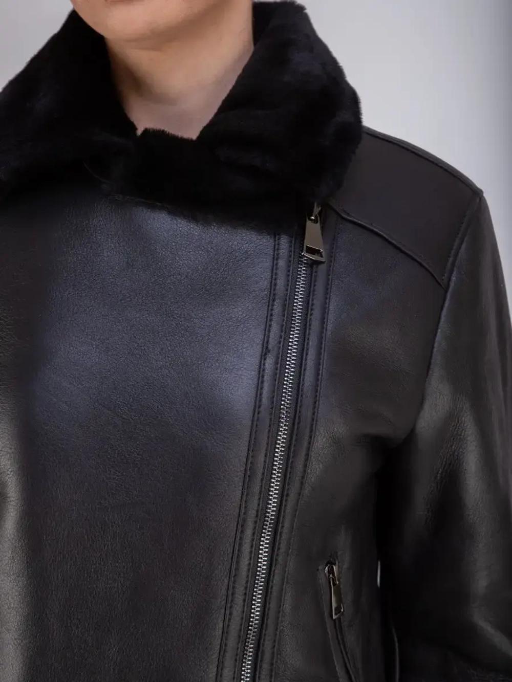 Дубленка авиатор женская натуральная удлиненная Турция