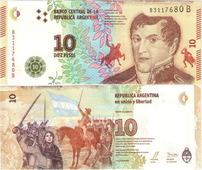 10 песо 2016 Аргентина