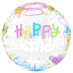 Шар Falali BUBBLE 20" с рисунком Happy Birthday свечи #5510204