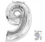 Шар (40"/102 см) Цифра "9" Серебро в упаковке / Nine