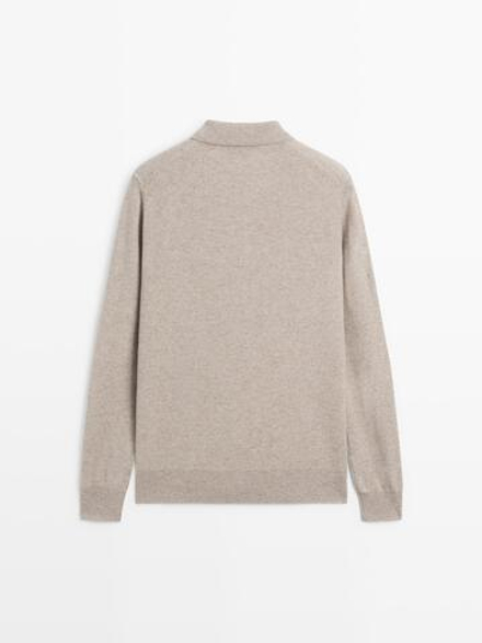 Massimo Dutti Свитер из смесовой шерсти с воротником поло, песочный