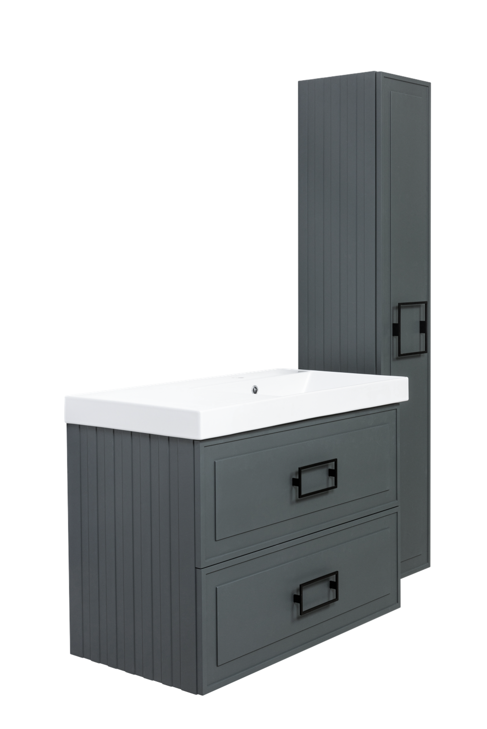Тумба с раковиной La Fenice Cubo Grigio Twin 90 см FNC-01-CUB-G-90-2 правая, серо-зеленая матовая