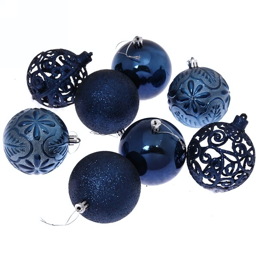 Новогодние шары 8 см (набор 24 шт) «Фактурный микс», сапфир