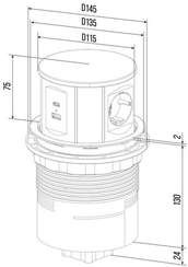 Блок розеток выдвижной вертикальный (3 розетки, USB-A, USB-C) G10703N-2AC.N Серебро/Черный d135