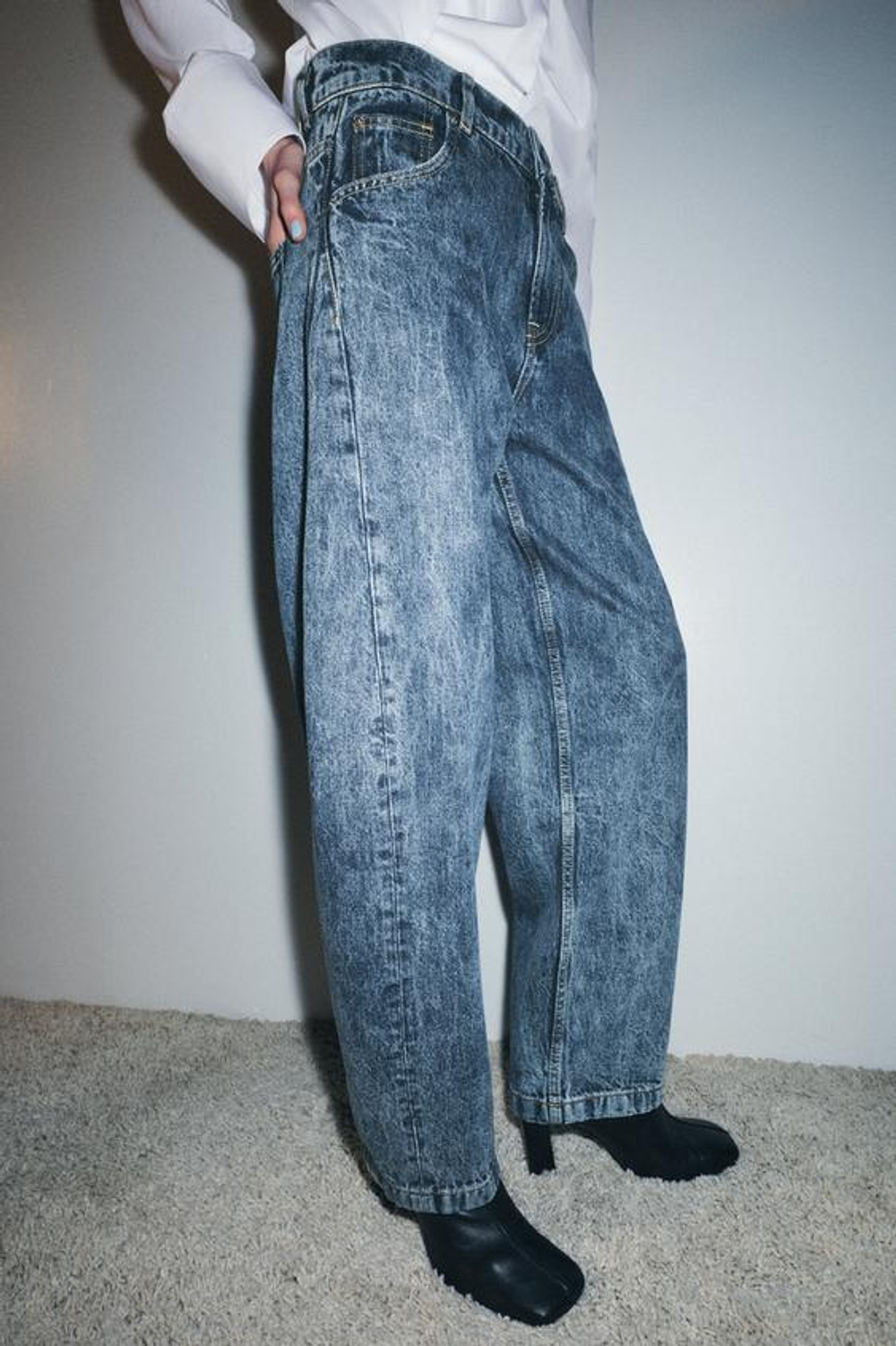 ZARA ДЖИНСЫ BALLOON С ВЫСОКОЙ ПОСАДКОЙ — ZW COLLECTION, ГОЛУБОЙ