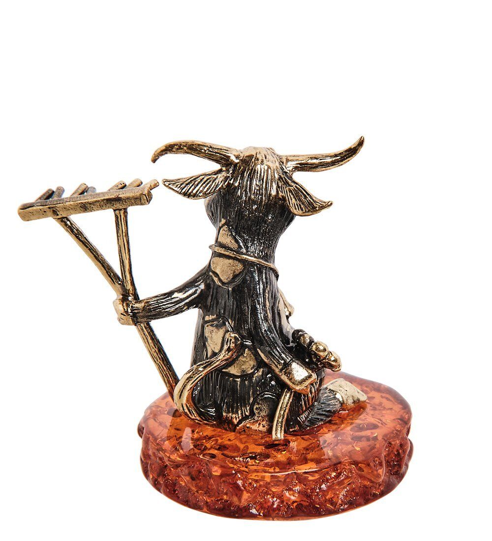 Народные промыслы AM-2828 Фигурка «Бык селянин» (латунь, янтарь)