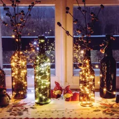 Электрогирлянда "Пробка" 10 тёплых LED ламп РОСА, серебристый провод, 1 м., на бат., VEGAS(55128)