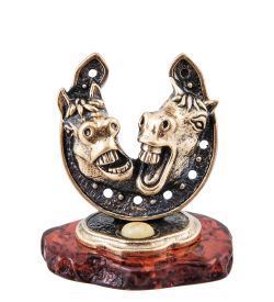 AM-3964 Фигурка «Подкова Лошадки на счастье» (латунь, янтарь)