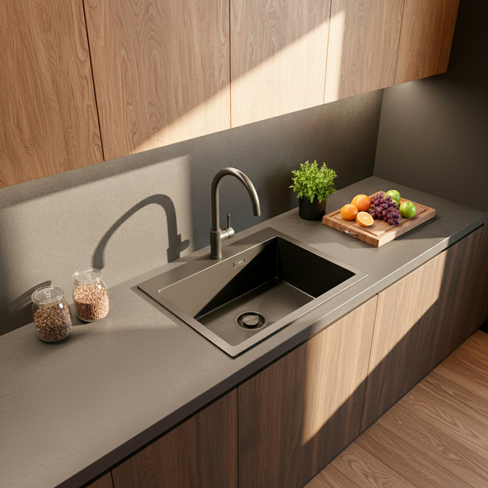 Мойка настол.монтаж 60х45 (3,0) вып 3 1/2  MIXLINE PRO С ФАСКОЙ 22см с сифоном (черный графит)