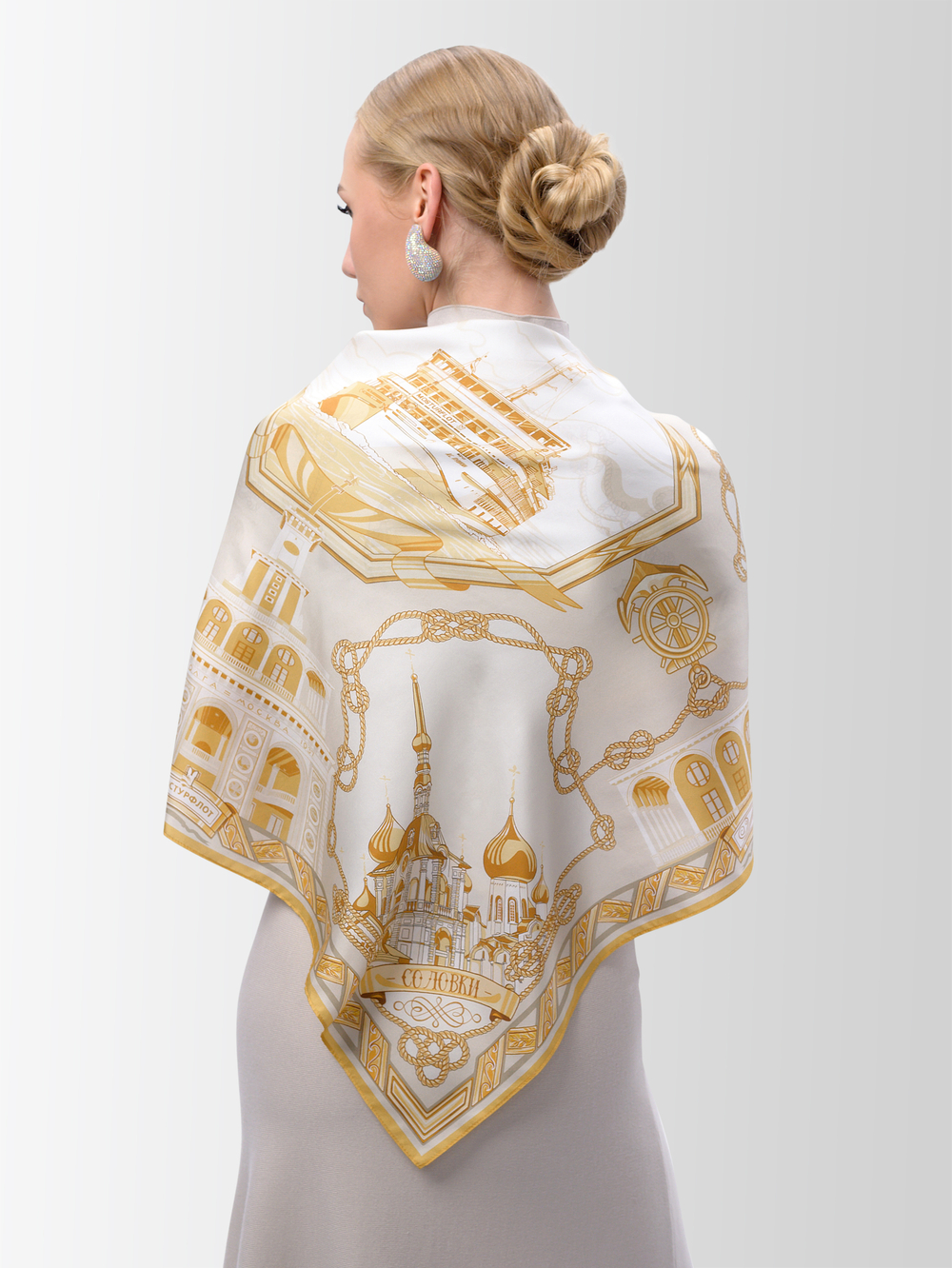 Платок «Реки России» бежевый 100% шёлк