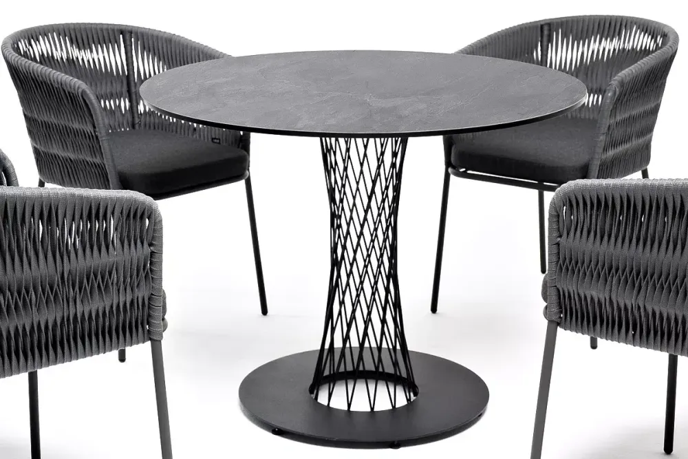 "Диего" обеденная группа на 4 персоны со стульями "Бордо" плетения колос, столешница "серый гранит"