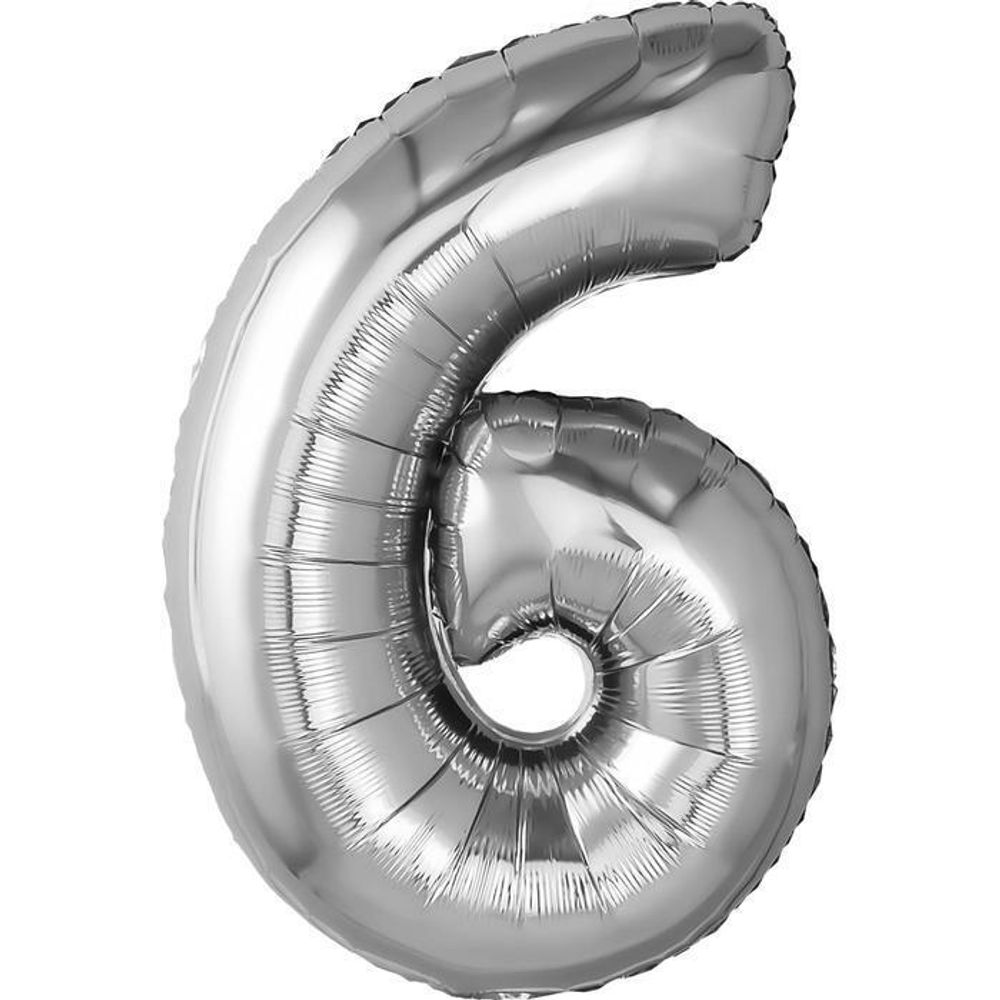 Шар фольгированный Цифра &quot;6&quot; серебро с гелием