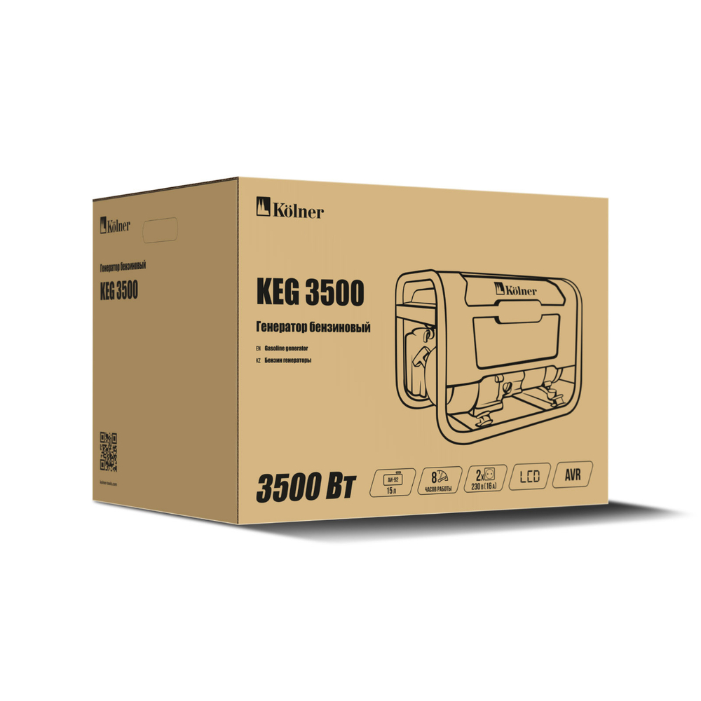 Генератор бензиновый Kolner 3.5 кВт, 230В, 50Гц, KEG 3500