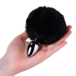 Серебристая анальная втулка 13см с черным хвостиком ToyFa Metal 712025-5