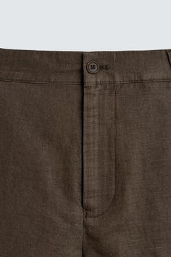 ZARA ШОРТЫ REGULAR FIT ИЗ КОНОПЛИ И ХЛОПКА, КОРИЧНЕВЫЙ