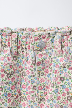 ZARA БРЮКИ BAGGY ИЗ САРЖИ С ЦВЕТОЧНЫМ ПРИНТОМ, ЦВЕТ ФУКСИИ