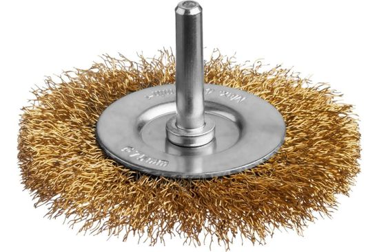 Щетка дисковая для дрели MIRAX, витая латунир. стальн.проволока 0,3мм, 75мм