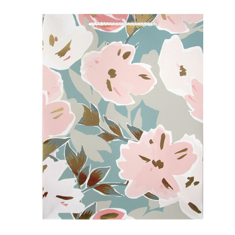 Пакет подарочный "Цветочный принт", Тиснение фольгой  26*12*32 см